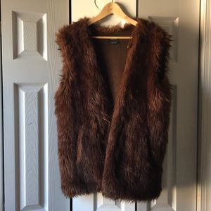 ZARA Knit Brown Oversized Faux Fur Vest